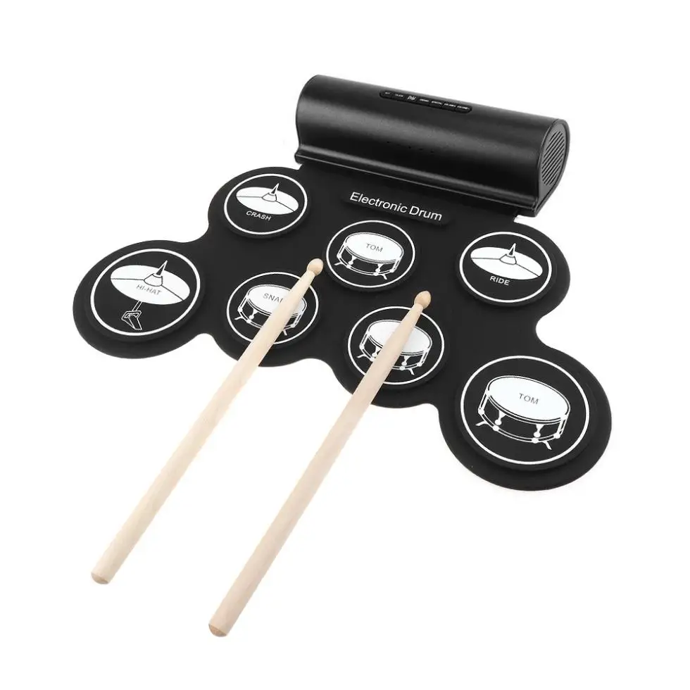  Batería electrónica Digital USB MIDI 7 almohadillas Roll Up Set silicona batería eléctrica almohadi