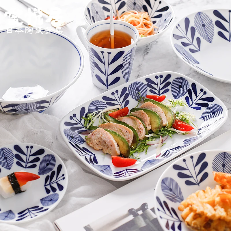 1 предмет ручная роспись Керамика блюдо пластина чаши листья узор под глазури Творческий Сделано в Японии высокое качество