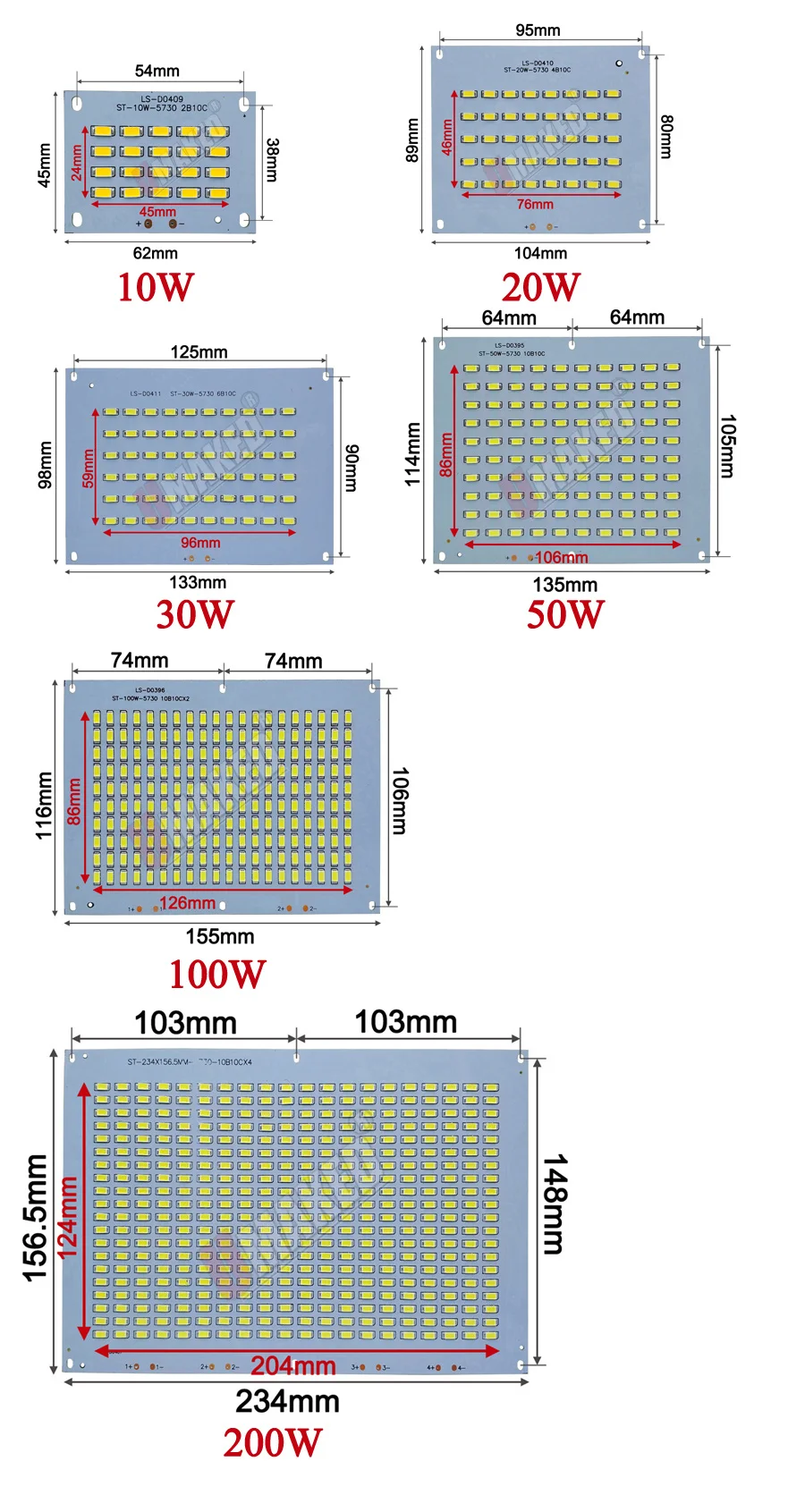 1 шт. 100% полная мощность светодиодный прожектор PCB 10 Вт 20 Вт 30 Вт 50 Вт 70 Вт 100 Вт 200 Вт SMD5730 светодиодный печатная плата, алюминиевая пластина