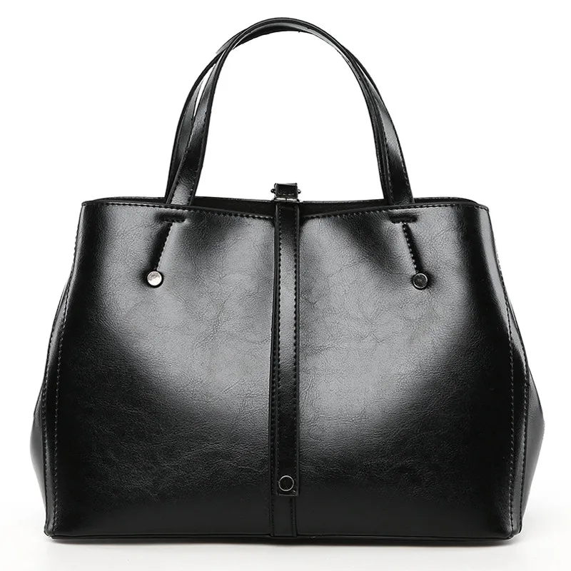 Designer Handbags High Quality Oil Wax Black PU Leather Ladies Bags