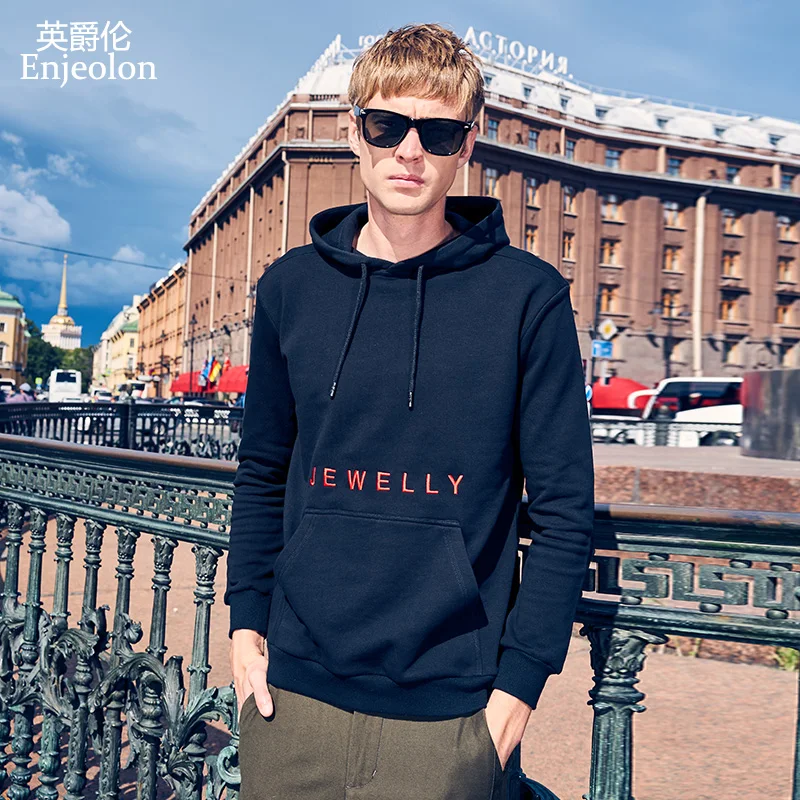 

Enjeolon brand Long Sleeve hoodies Sweatshirt Men cotton hoody men Black casual Sweatshirt word printing Pullover Clothing WY139