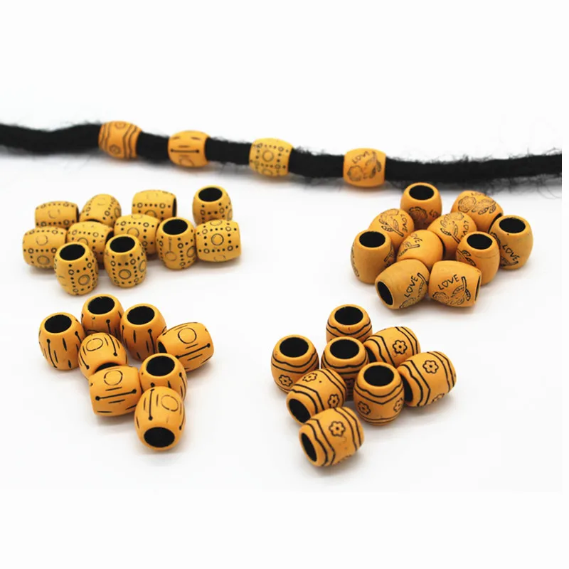 

20Pcs acrylic wooden Crochet Braids hair dread dreadlock Beads 8mm Hole tube rings Micro Ring DIY Hairstyling Accessories