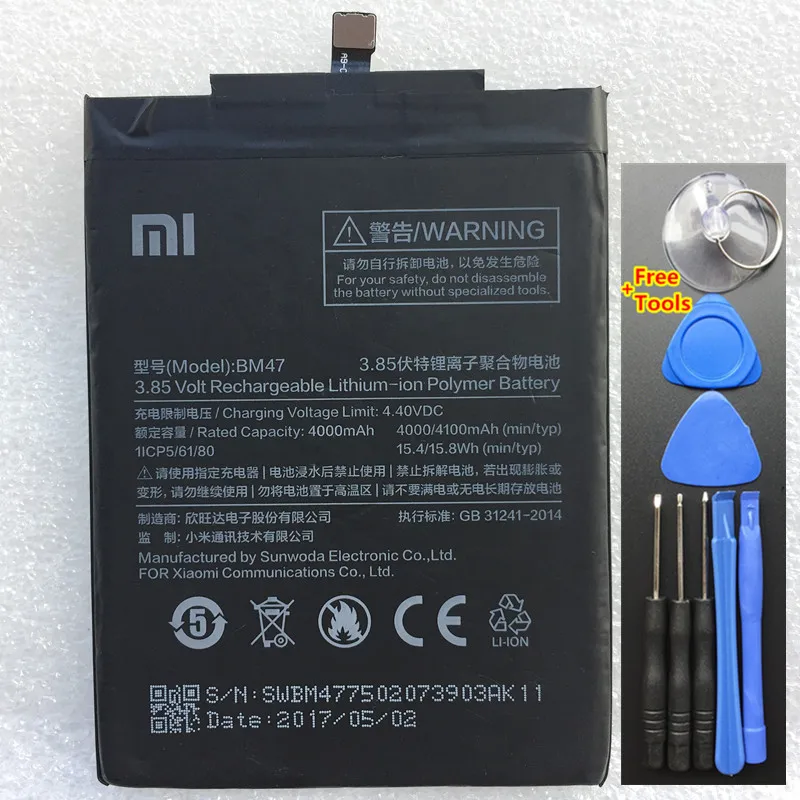 

High Quality Original Replacement Battery For Xiaomi Redmi 3 3S 3X 4X Redmi3 Pro Hongmi Redrice 3 3s BM47 Genuine Phone Battery