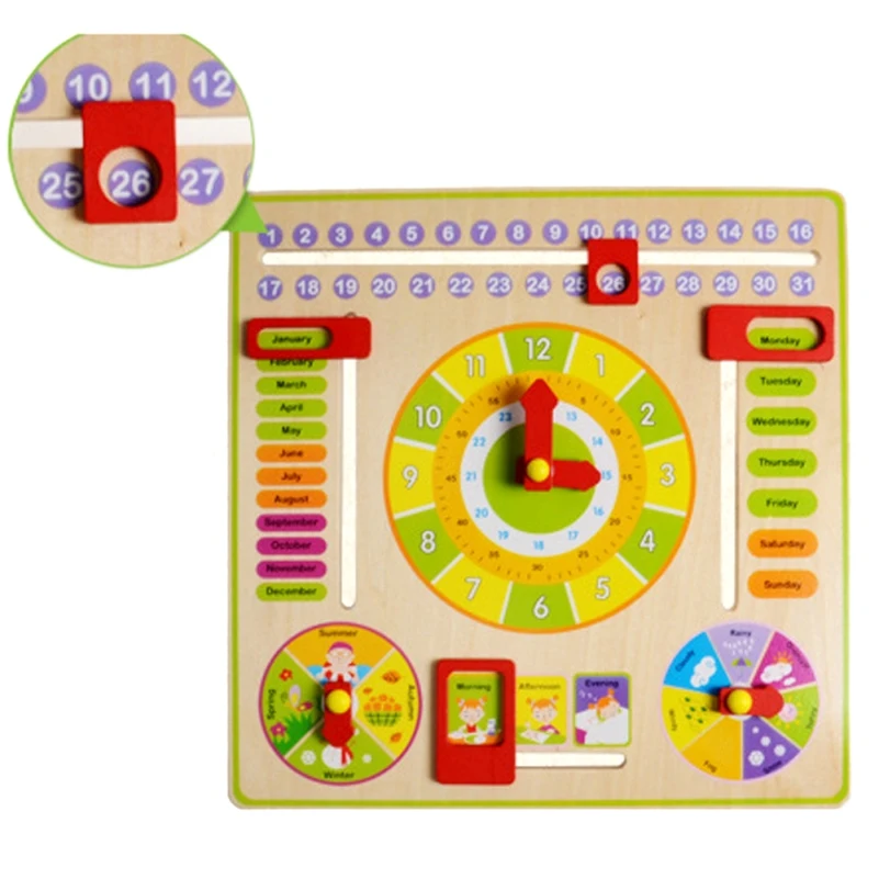 

New Creative Wooden Clock Learning Toy Baby Kids Date Learning Developmental Versatile Flap Abacus Wooden Clock Toy