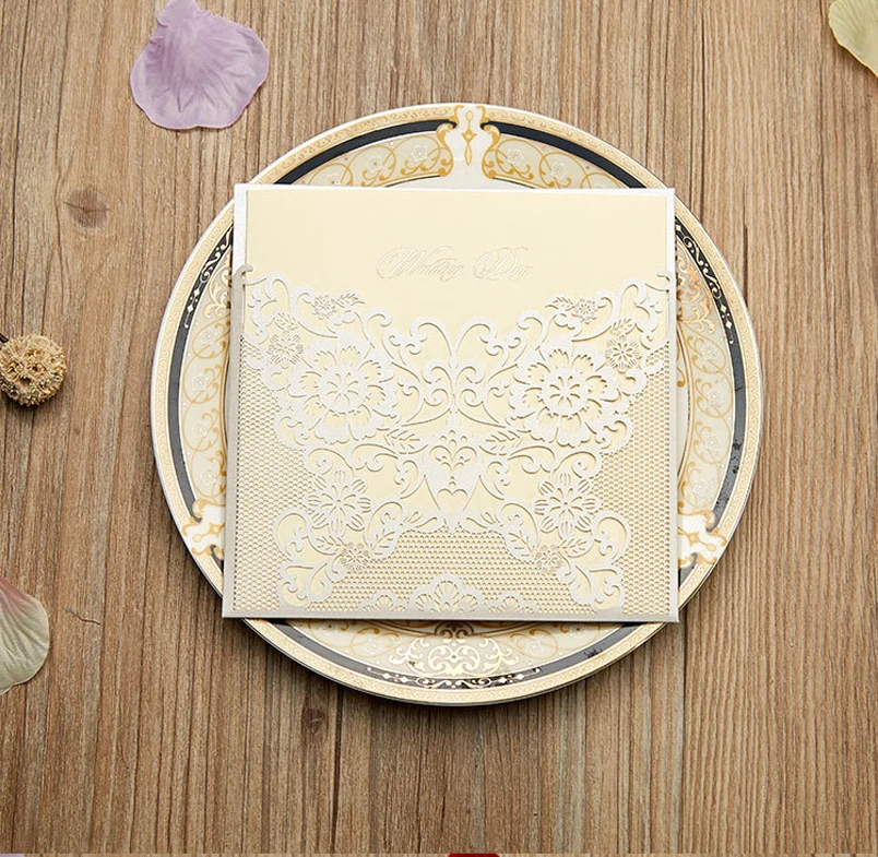  White Lace Wedding Invitation Card Laser Cutting Invitation With Envelope - Set of 50 - 32861062926