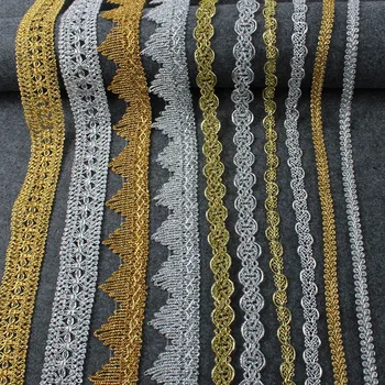 

5 Yards/lot Gold Silver Polyester Curve Lace Ribbon Trims For Wedding Centipede Braided Sewing Garment Handmade Materials