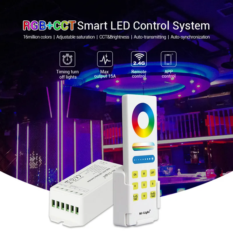 

Mi.light FUT045 RGB+CCT LED Tape Strip Controller DC12V-24V 2.4G Wireless WIFI Smart Panel Remote Dimmer turn off light timing