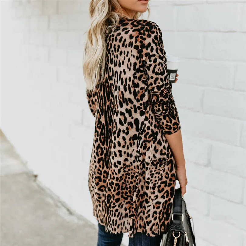  Fashion Womens Autumn Winter Casual Long Sleeve Leopard Print Fashion Coat Bllouse T-Shirt Tops Long coat New Arrival#4F01 (38)