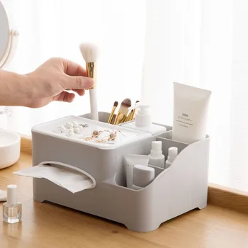 

Makeup Organizer Tissue Box Desktop Storage Rack Shelf Napkin Holder Phone Brush Holder Cosmetics Container Paper Holder Box