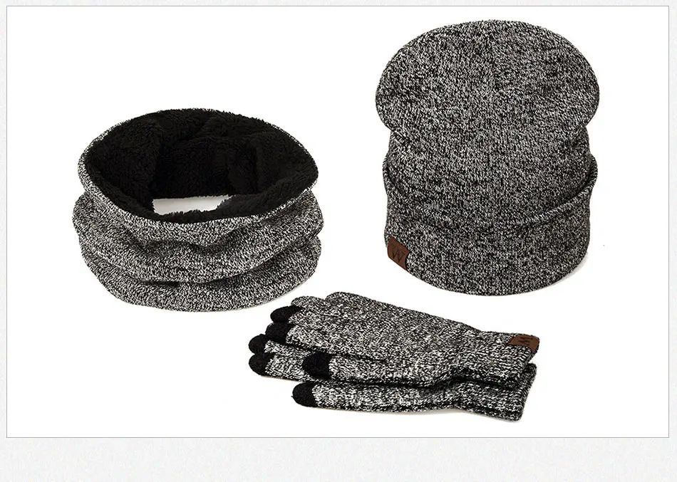 Модная зимняя шапка, шарф, перчатки для женщин и мужчин, толстая Хлопковая женская шапка и шарф, набор из шапки и шарфа для женщин, комплект из 3 предметов