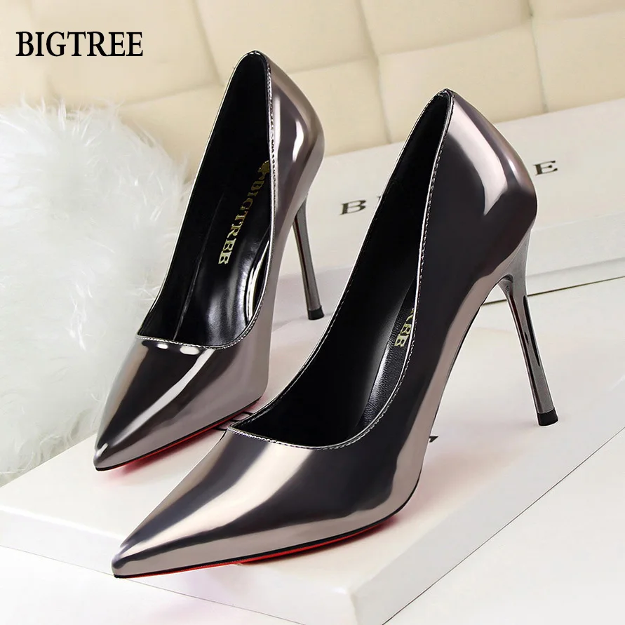 

BIGTREE Simple Fine Heel High Heel Shallow Mouth Sharp Pumps Head Sexy Thin Professional OL Female Single Shoes