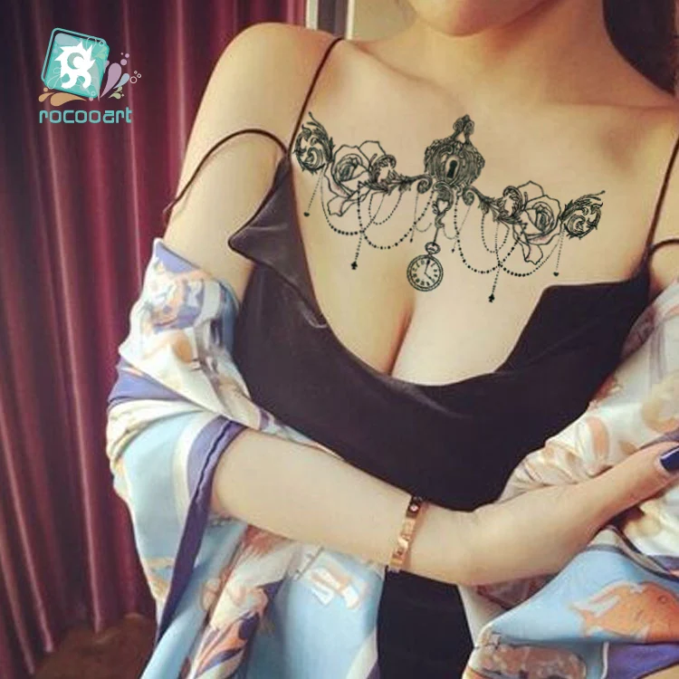 Rocooart, украшение на талию, татуировка, венок, цветы, поддельные татуировки, на грудь, тату, алмаз, водостойкая, временная татуировка, наклейка для женщин, на заднюю руку