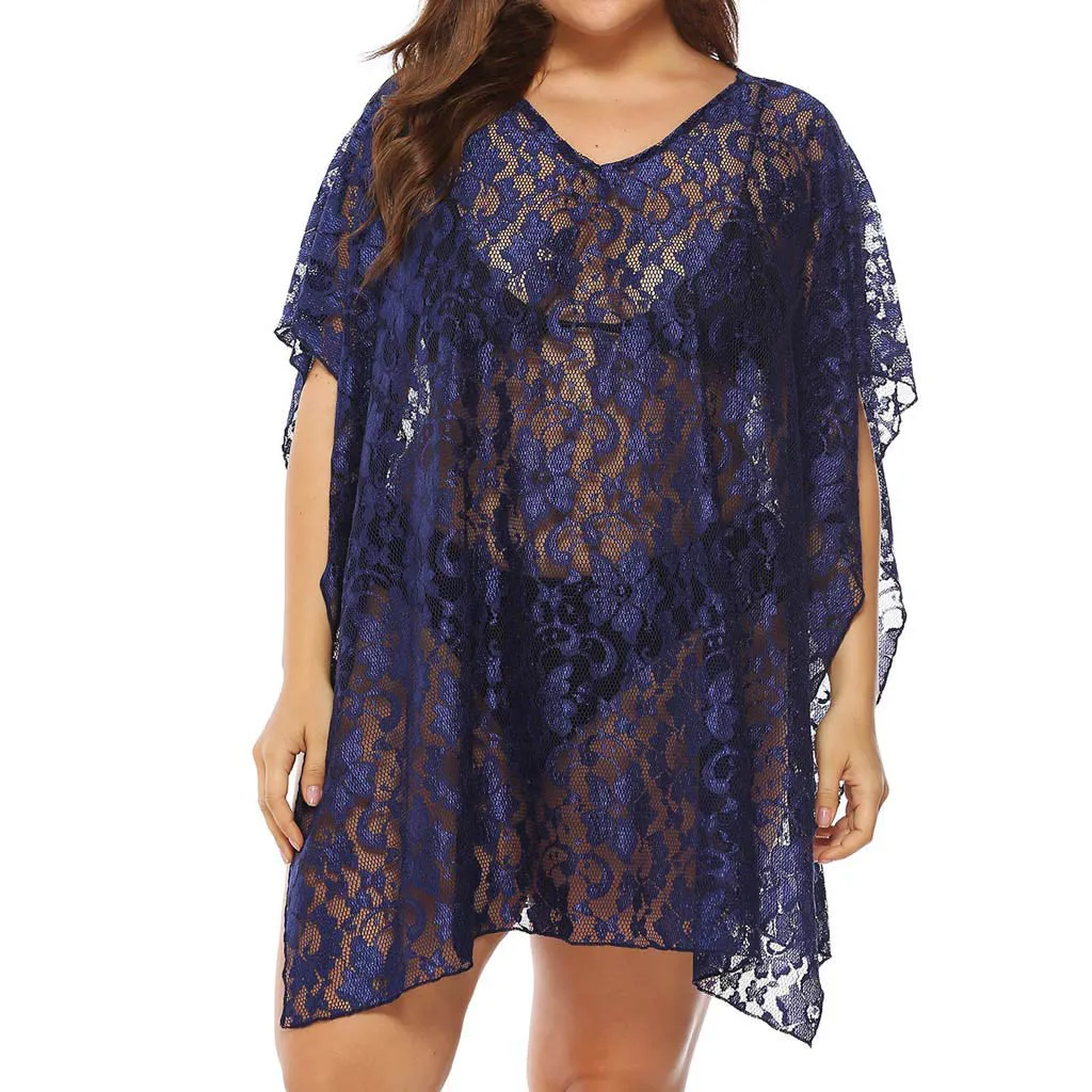 

Large Size Women Tunic Shirt Summer XXXXL Lace Hollow out Kimono Cardigan Solid Long Casual Beach Blouse camisa feminina