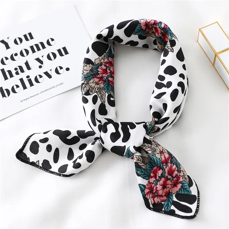 

Women Square Scarf Hair Tie Band For Business Party Girls Elegant Small Vintage Head Neck Silk Satin Scarf Print Bag Accessories