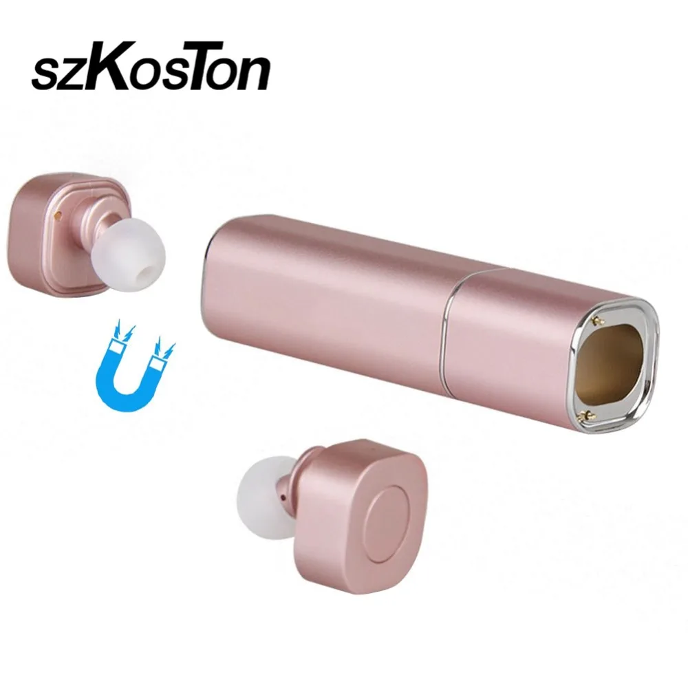 

szKosTon Binaural earphone Real wireless Bluetooth headsets mini stereo earbuds Noise Cancelling music headset with Charge Box