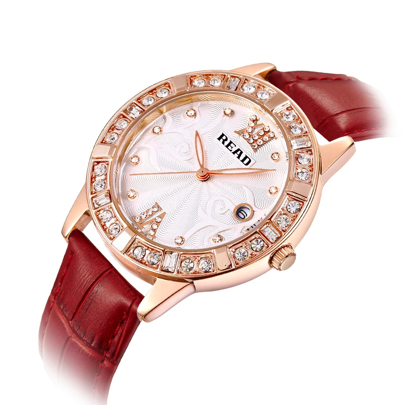 

READ Luxury Band white Watch Women Wrist Leather Quartz Watches Date Femme Relojes Mujer Feminino Calendar 2050 Romantic Gifts