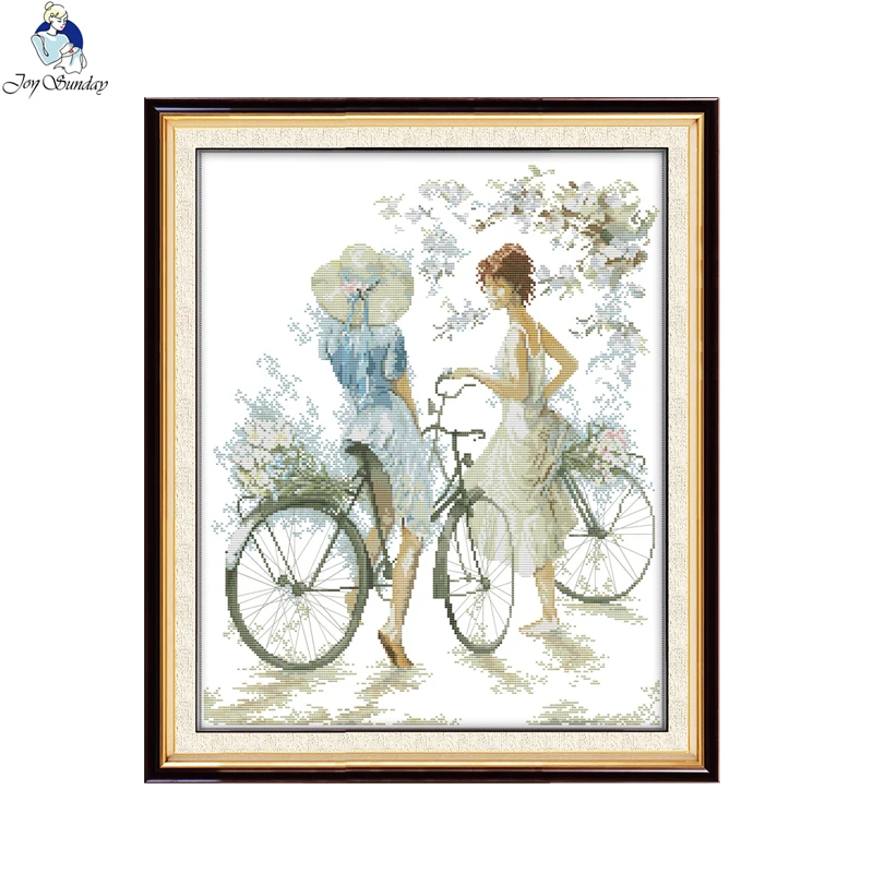 

Joy sunday, Bicycle girl Cross Stitch 11CT Counted Cloth 14CT Printed Cloth DIY Handwork Cross Stitch Kits For Embroidery