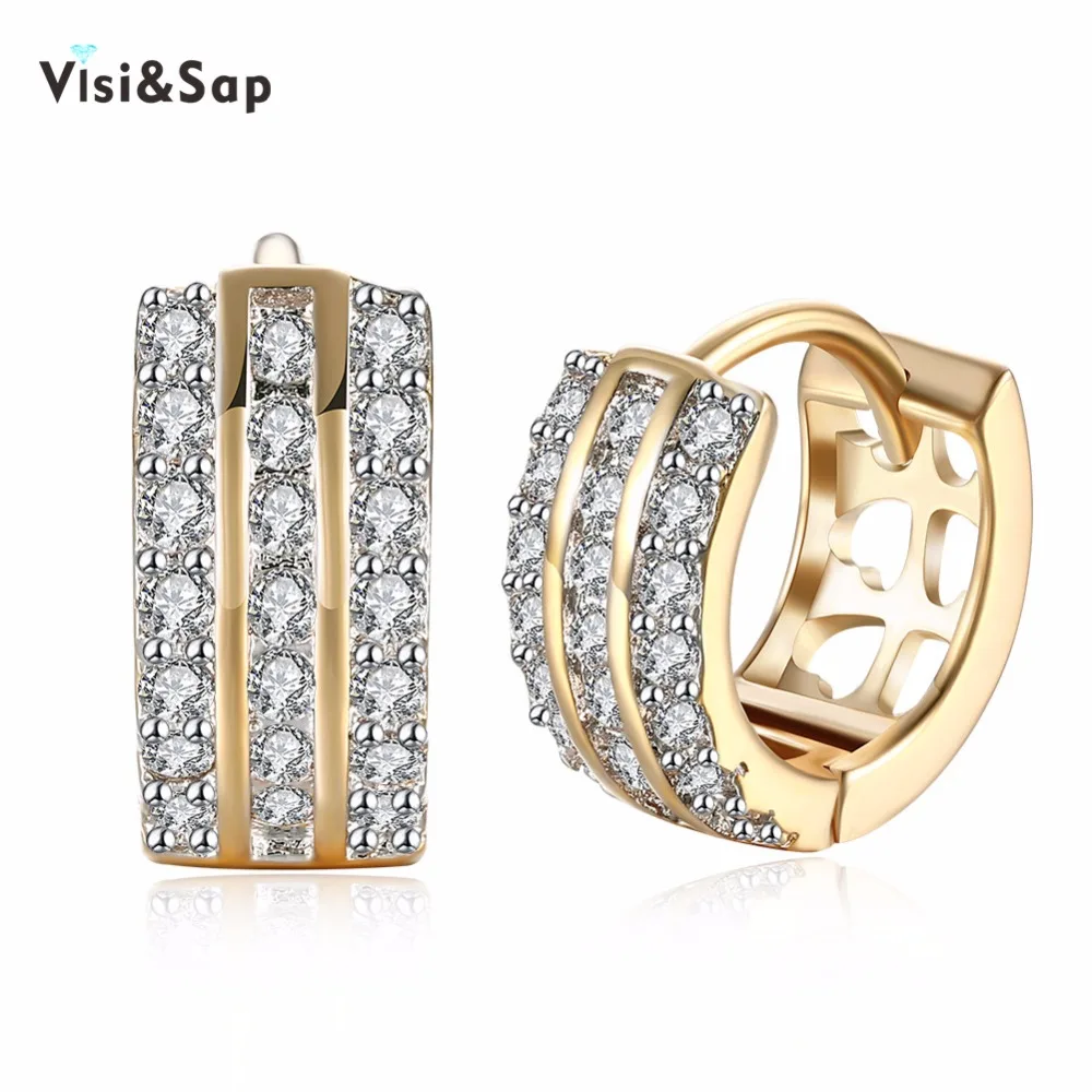 

Visisap Three Rows Micro Insert CZ Earrings For Women Elegant Office Lady Earring Fashion Jewelry Champagne Gold Color VKZCE142