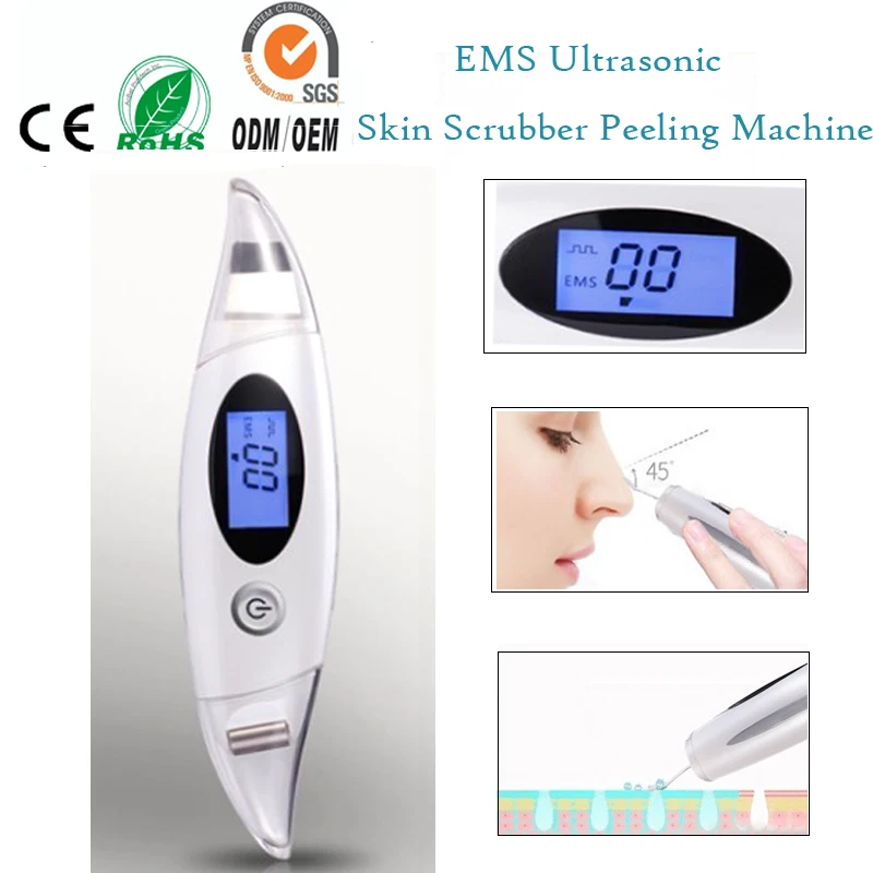  LCD EMS Skin Scrubber Microdermabrasion Ultrasonic Ion Peeling Facial Cleanser Beauty Machine With 