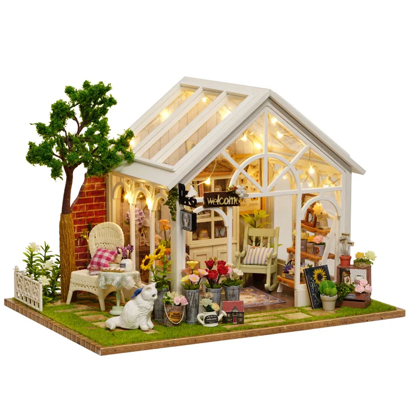 DIY Кукольный дом деревянные кукольные домики миниатюрный кукольный домик мебель набор игрушек для детей подарок кукольные домики Солнечный свет теплица A063 - Цвет: A063