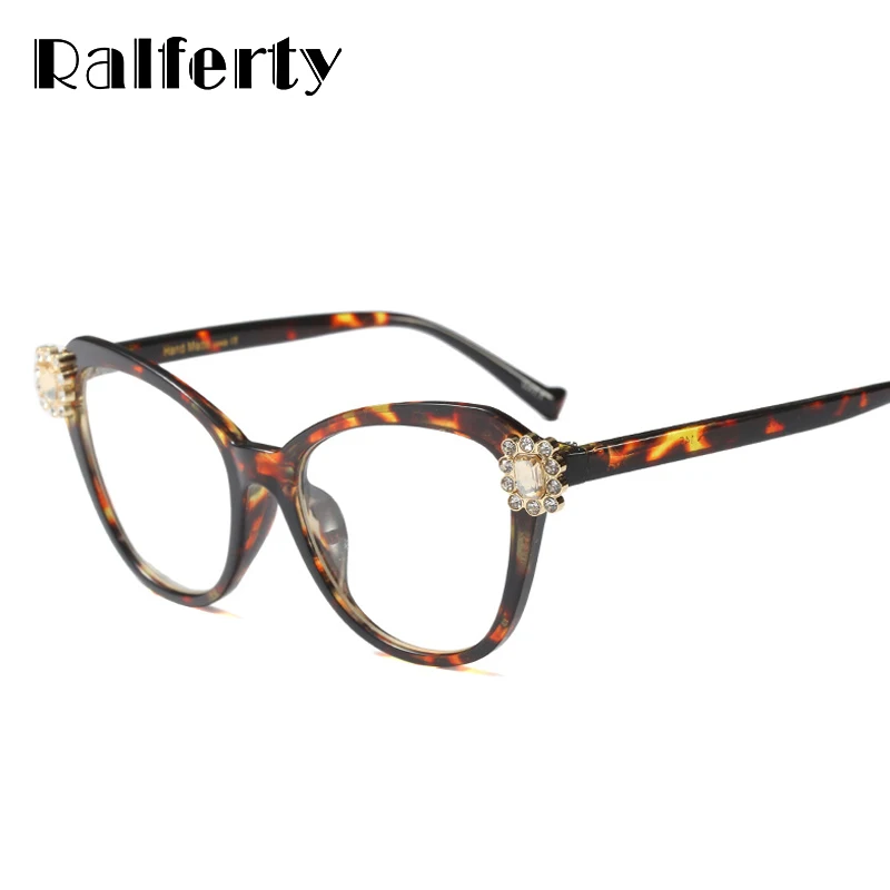 Ralferty роскошные женские очки кошачий глаз оправа винтажный Леопардовый кристалл оправы для очков женские очки по рецепту F97569
