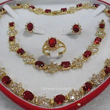 Женские украшения красный камень драгоценный камень 18kgp Серьги Браслет Цепочки и ожерелья кольцо+ шкатулка