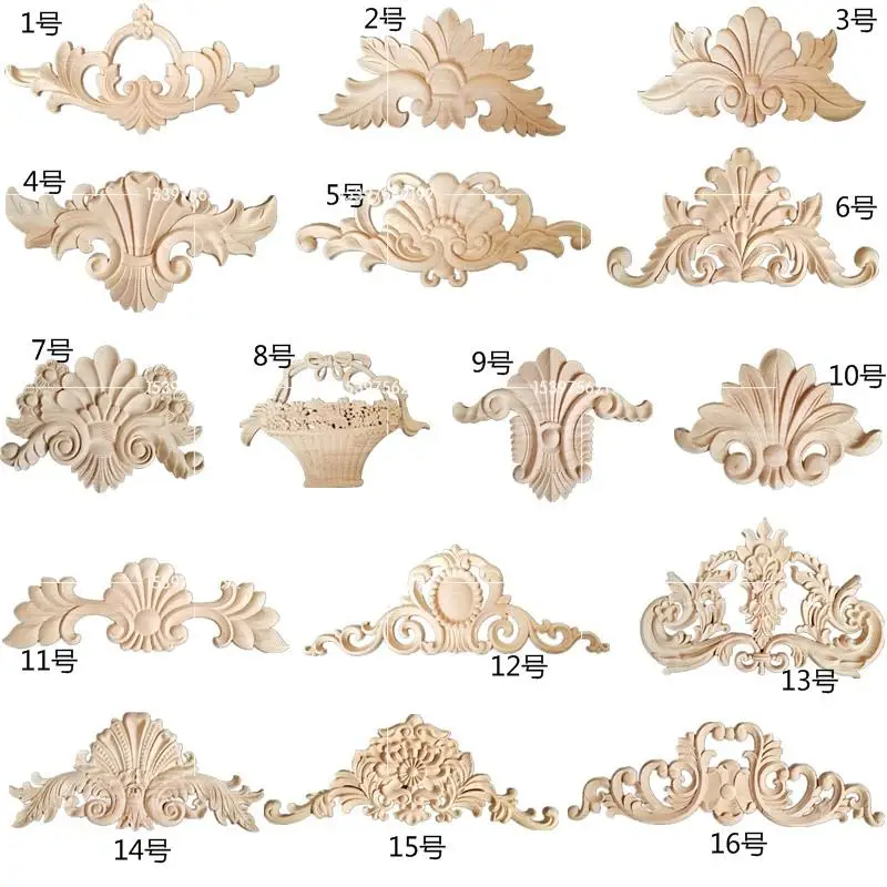 

New Unpainted Wood Carved Wave Flower Onlay Decal Corner Applique for Home Furniture Decor Decorative Wood Carved Long Applique