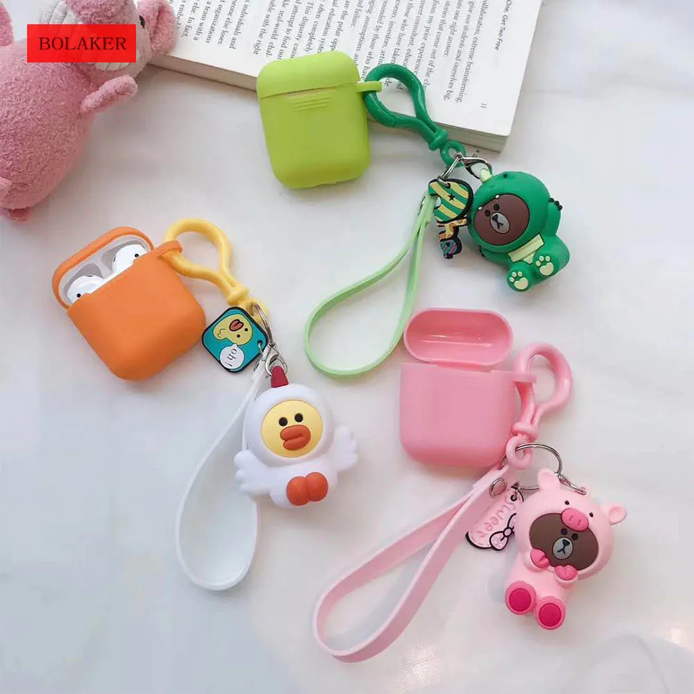 

BOLAKER Silicone Wireless Bluetooth Headset for Apple Airpods Dust Cartoon Pendant Bag Hook