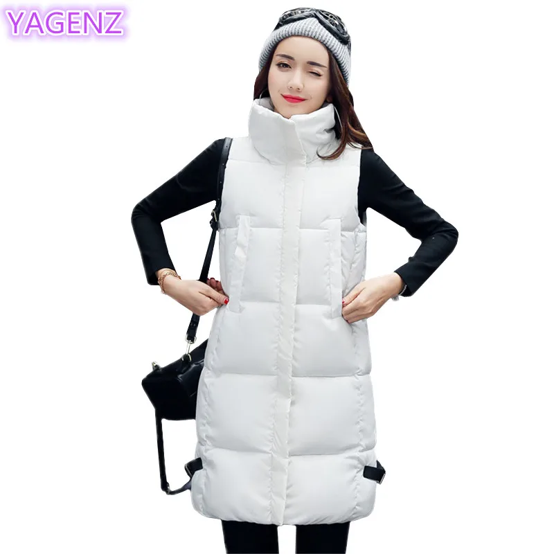 

YAGENZ Autumn Winter Long Vest White Coat Womens Vest Jacket Women Down Cotton Vest Fashion Womens clothing Slim Cotton Vest 285