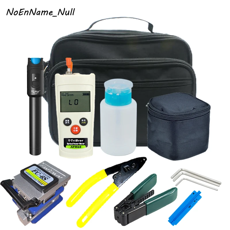 

12PCS Fiber Optic FTTH Tool Kit with Optical Power Meter 20MW Visual Fault Locator Wire stripper CFS-2 Fiber Cleaver FC-6S