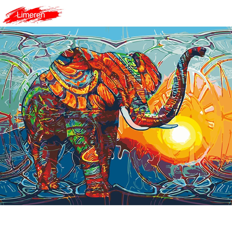 

Colorful Elephant Animals Oil Canvas Painting Diy Digital Painting By Numbers Modern Wall Art Picture For Home Wall Artwork