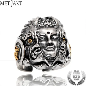 

MetJakt Buddha and Devil Rings Solid Real 925 Sterling Silver for Men Vintage Punk Rock Thai Silver Jewelry Index Finger Ring
