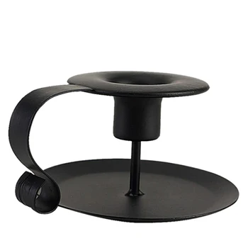 

Retro Style Candlestick Tabletop Metal Candle Holder With Handle Wedding Home Decoration Black