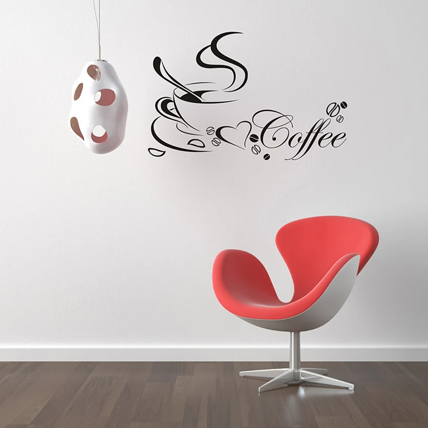 TIE LER Coffee Cup With Heart Vinyl Restaurant Kitchen Removable Wall Stickers DIY Home Decor Wall Art TIE LER Coffee Cup With Heart Vinyl Restaurant Kitchen Removable Wall Stickers DIY Home Decor Wall Art
