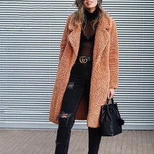 Осенне-зимнее меховое пальто лохматый длинный женский Пушистый Плюшевый пальто Верхняя одежда базовый плюс размер отложной Кардиган Куртка женская z0413