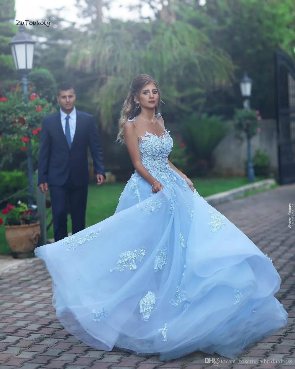 

Aqua Blue Wedding Dress Gorgeous A Line Flower Appliques Forest Wedding Dresses Boho Middle East Arabic Bride Gown With Beaded