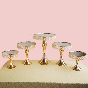 

1pcs-10pcs Vintage pearl & crystal cake stand for wedding cakes gold