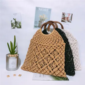

Women Handmade Casual Hand-held Round Rope Straw Bag Oblique Woven Beach Handbag Lady Portable Grass Woven Bag Women Handbags