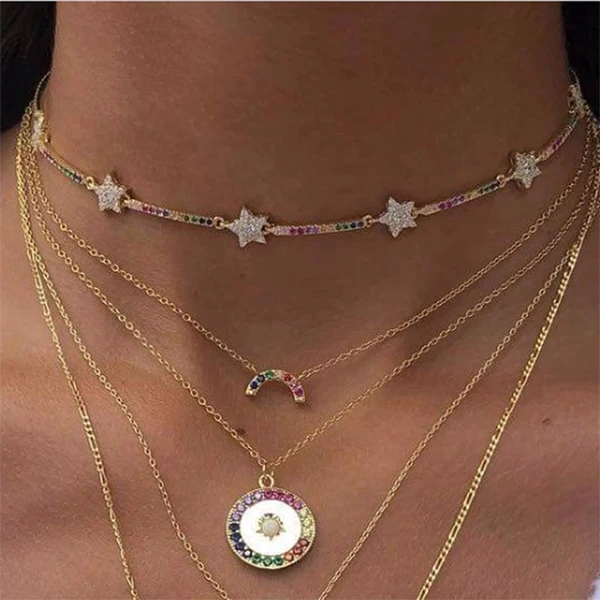 

Star Jewelry Fashion gift women's Stars collar choker necklace bar chokers rainbow cz wedding bisuteria mujer necklaces 2019 new