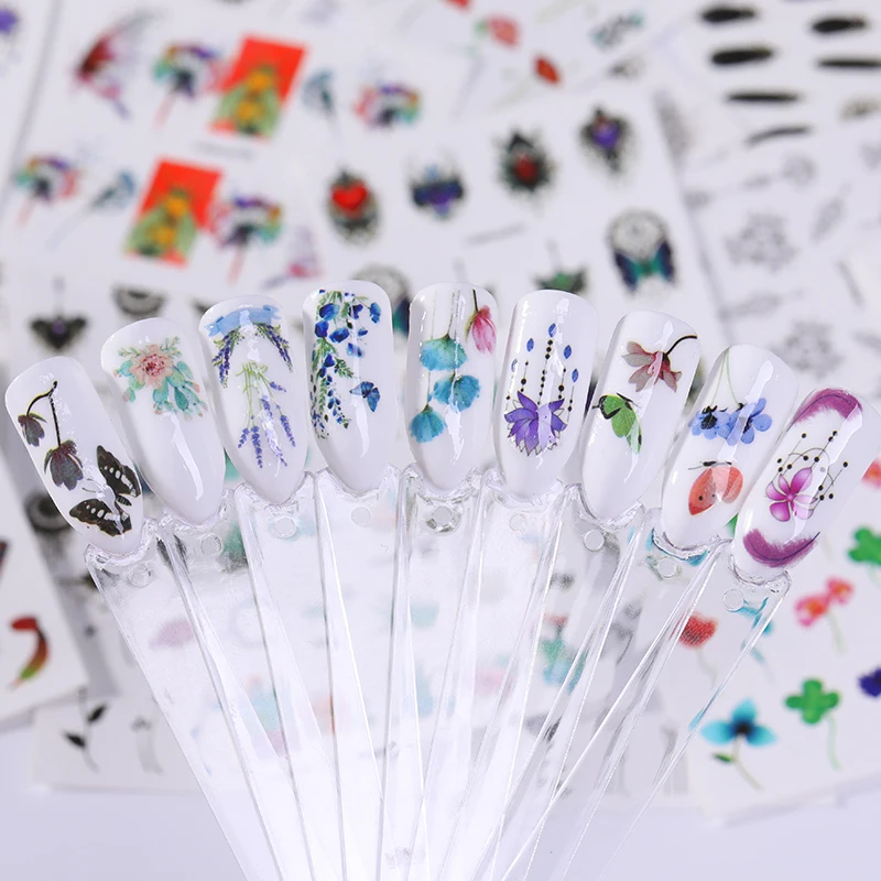 

LEMOOC Flowers Butterfly Nail Art Stickers Mixed Pattern Transfer 3D Nail Sticker Water Decals DIY Nail Art Decorations