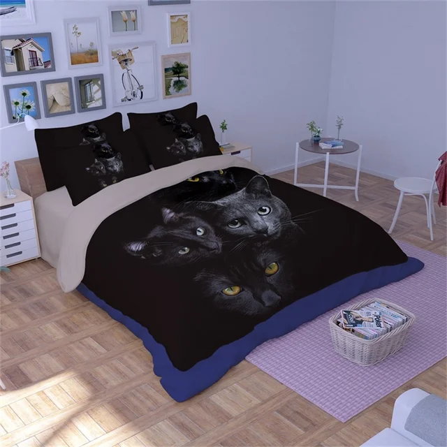 Black Cat Print Bedding Set Twin Queen King Size Duvet Cover Pillowcase