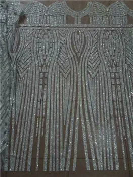 

Wonderful silver pattern French net lace fabric hot sale tulle mesh material with glitter UN101(5yards/lot)