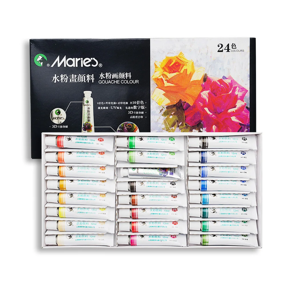 

Marie's 24 Colors Gouache Color Set Transparent 12ML/Tube Gouache Pigment for Students Painting
