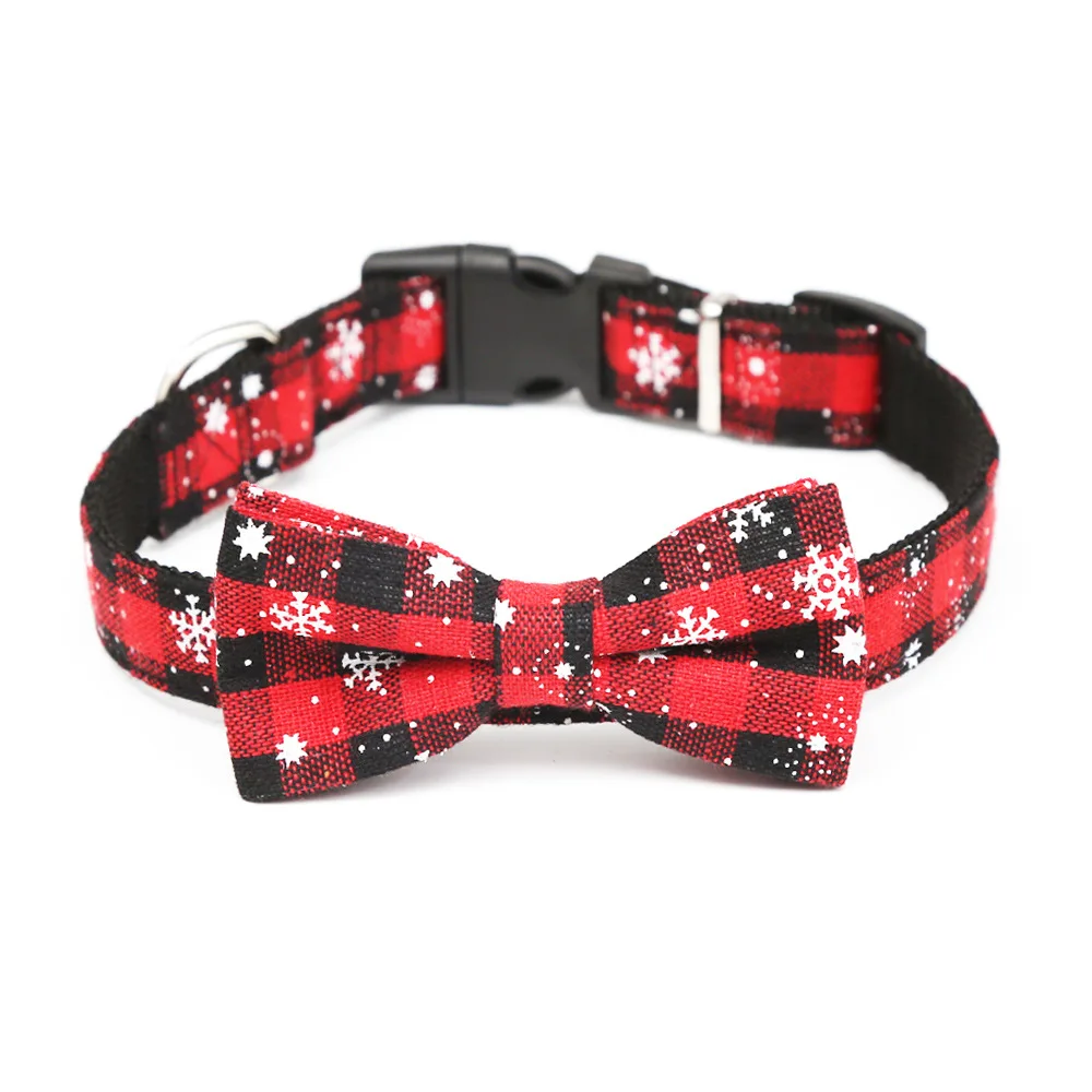 

Hot Selling Bowknot Dog Collar Adjustable Red Plaid Nylon Pet Dog Traction Cat Kitten Halter Collar Cats Products Pets Supplies