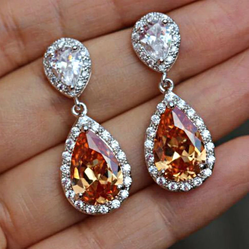 

Top Luxury Champagne Crystal Earrings Female Fashion Water Drop Cubic Zircon Wedding Earring Brincos Bridal Jewelry Z5D250