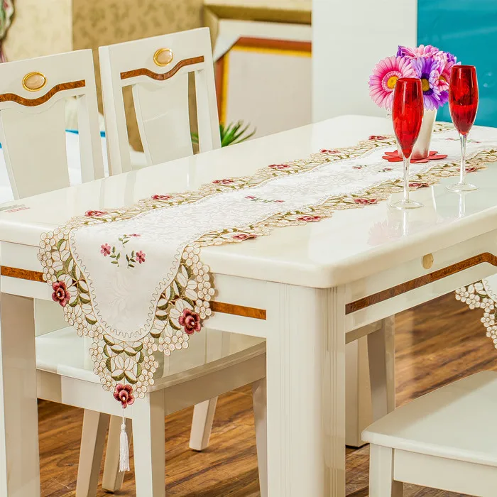 Elegant Polyester Embroidery Table Runner Handmade Embroidered Flower