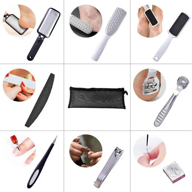 4YANG Manicure Pedicure Nail Clippers Dead Skin Planing Feet Set Callus Remover Hard Scrubber Black Foot Scrub Manicure Tools