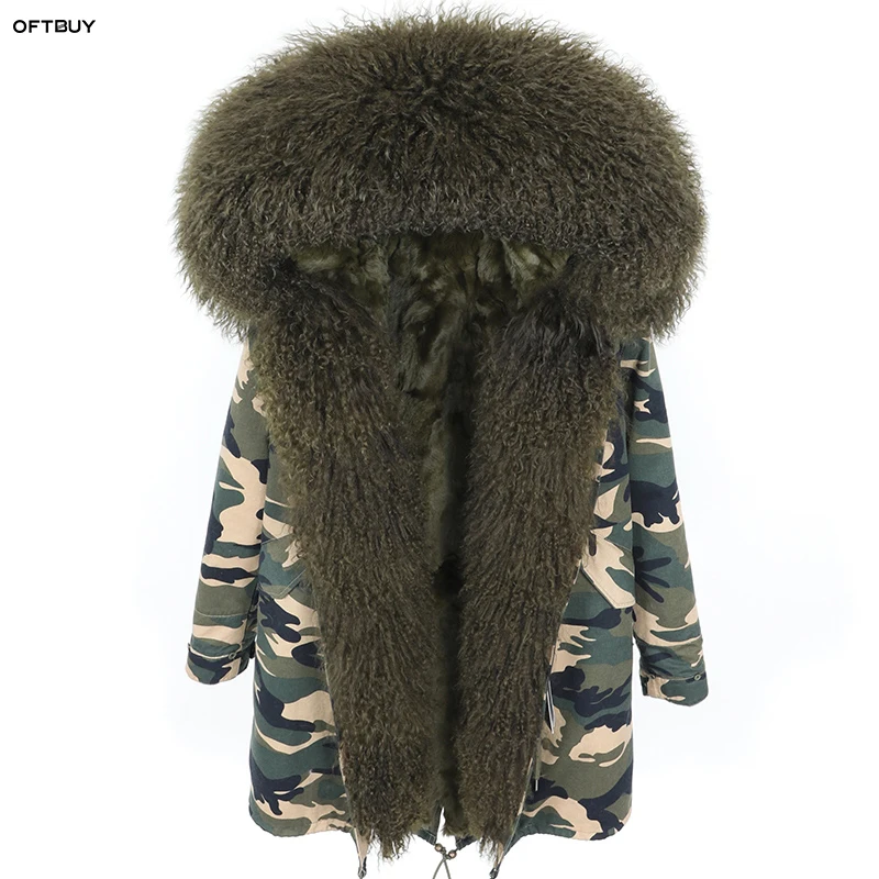 OFTBUY, зимняя женская куртка, большое натуральное меховое пальто, парка, Монгольская овчина, меховой воротник, подкладка из кроличьего меха Рекс, модное длинное пальто с кисточками