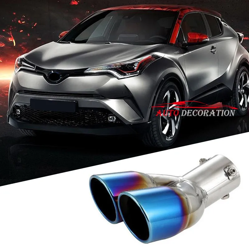 Для Toyota C-HR стайлинга автомобилей Интимные аксессуары снаружи синий Нержавеющая сталь сзади глушитель Совет Конец Трубы крышка 1