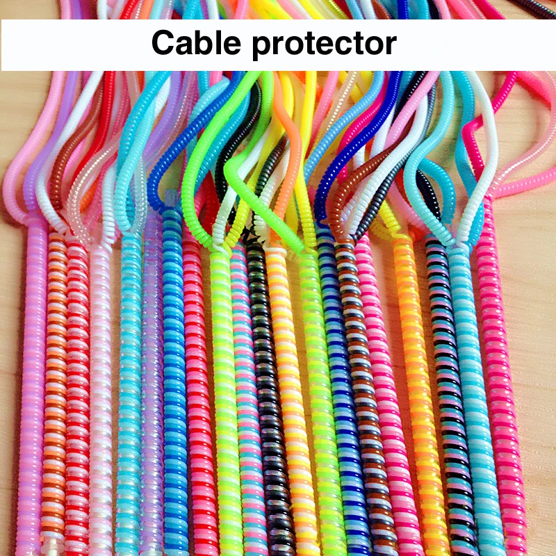 

60cm Colors Data Cable Protective Sleeve Spring twine For Iphone Android USB Charging earphone Case Cover Bobbin winder